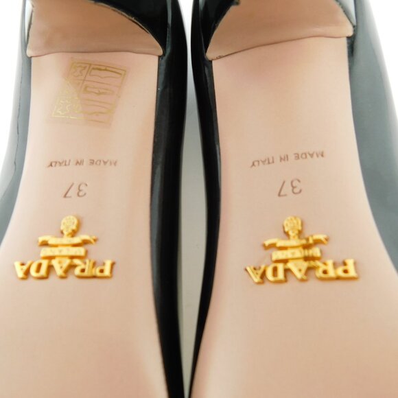 PRADA Crystal Embellished Black Patent Leather Peep Toe Heel Pumps 37 - Picture 10 of 10